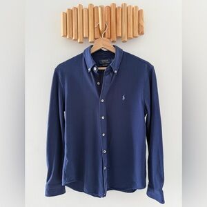 Polo Ralph Lauren Navy Blue Knit Oxford Button-Down Shirt Size M Pique